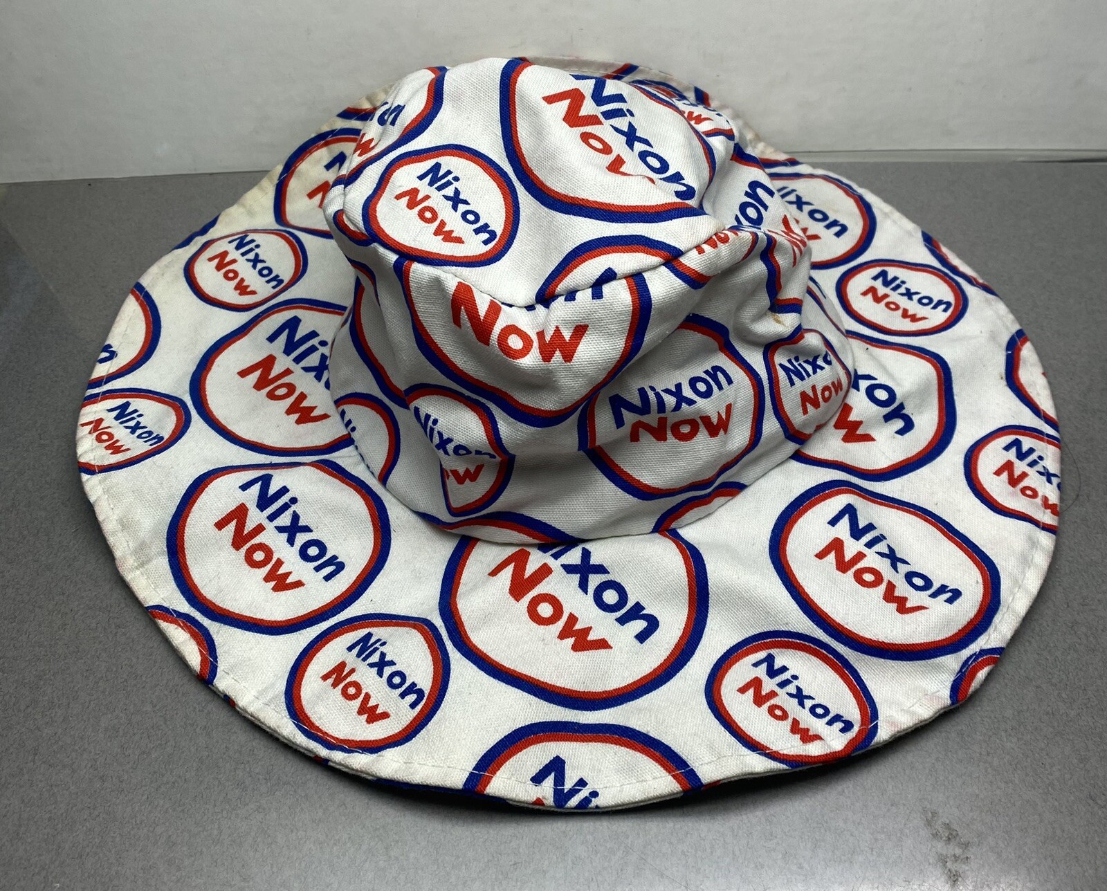 Vintage Presidential Political Campaign Nixon Now Floppy Cloth Retro Sun Hat