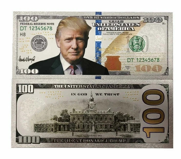 Donald Trump Pack of x3 $100 Dollar Bill Silver Plated Foil Banknote