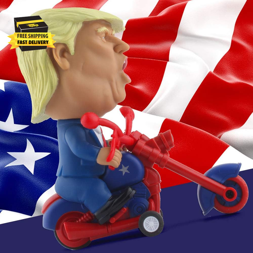 President Donald Trump 2024 Toy Figure Riding Motorcycle Funny Rev up Car Novelt