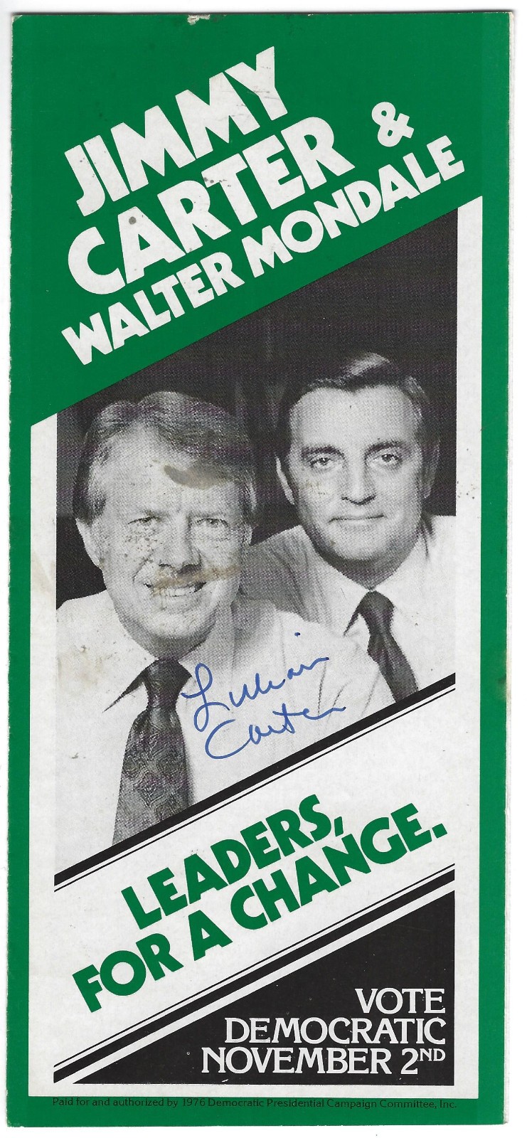 Jimmy Carter & Walter Mondale Leaders For A Change Flyer Brochure SIGNED