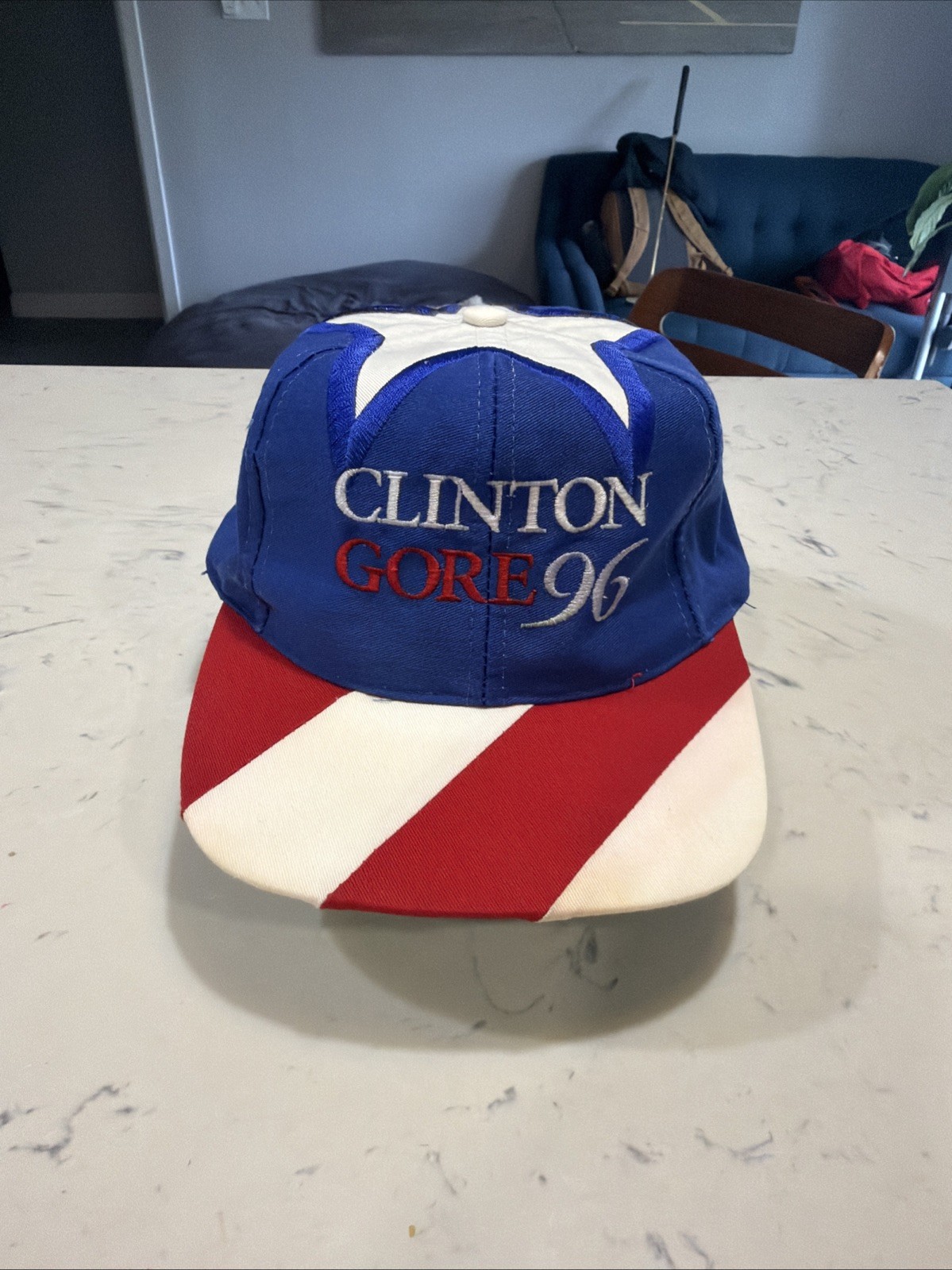 VINTAGE Clinton Gore 1996 Campaign Election Hat -Red White Blue Star 90’s USA