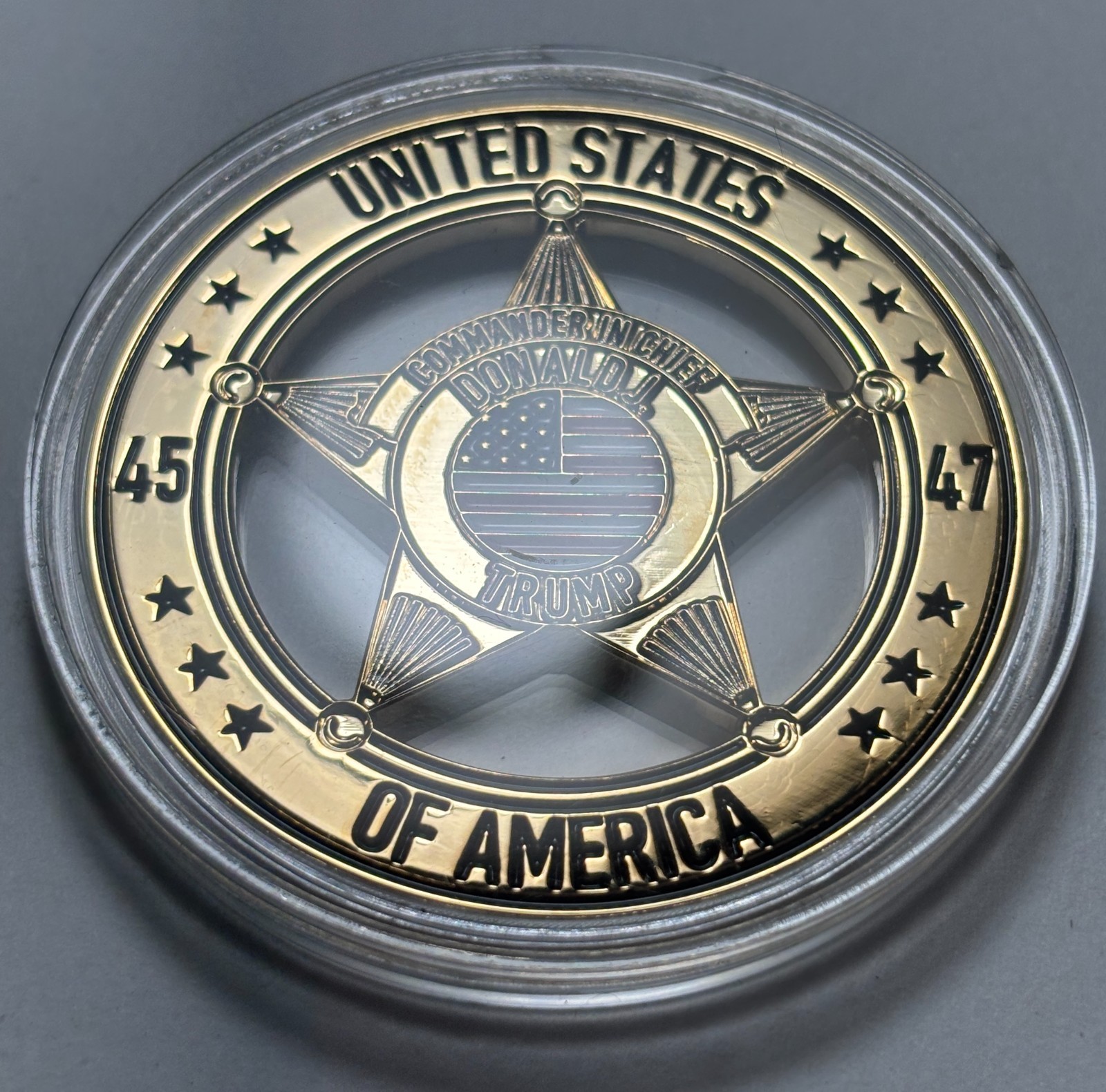 Limited Star Shield Badge Flag Donald Trump Commander In Chief – 24k GOLD Gilded