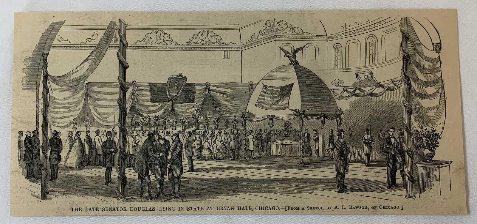 1861 magazine engraving~LATE SENATOR STEPHEN DOUGLAS Lying In State, Chicago,IL