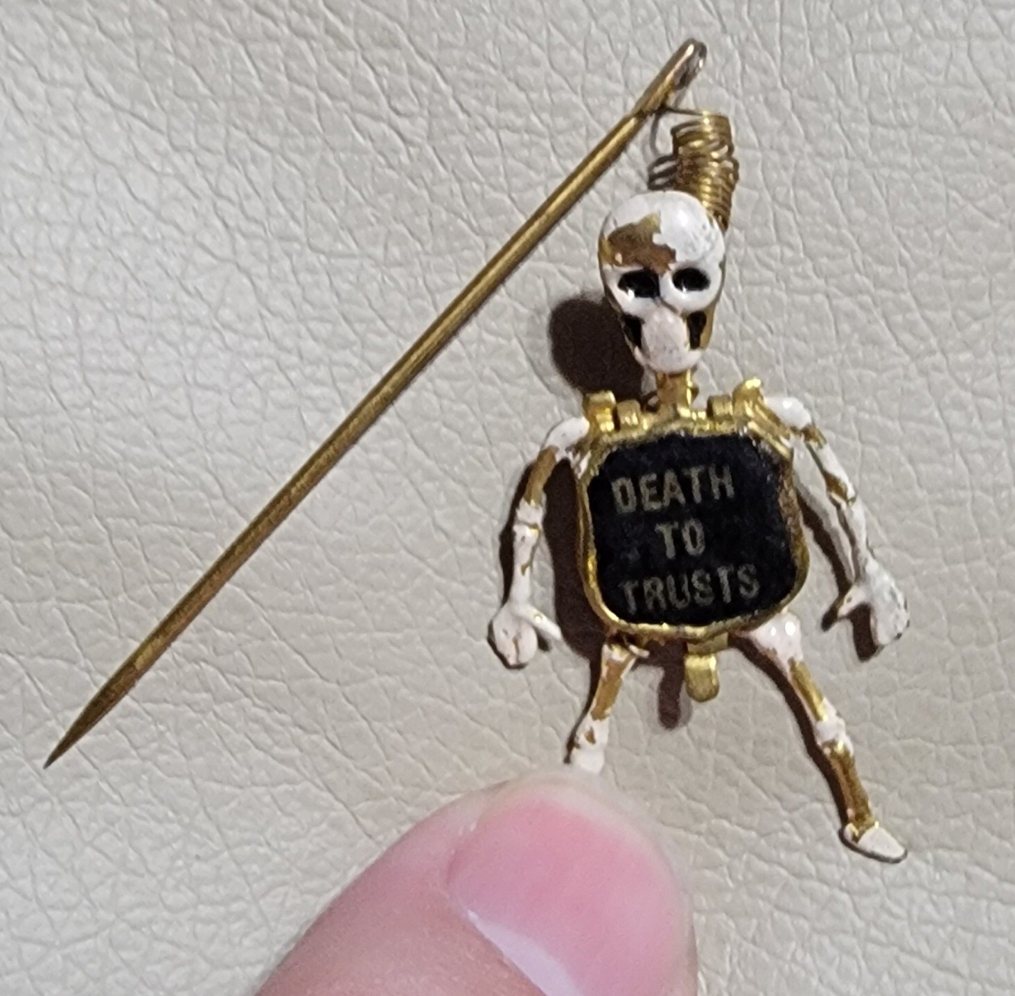 William Jennings Bryan: “Death to Trusts” Skeleton Stickpin. Extremely Rare