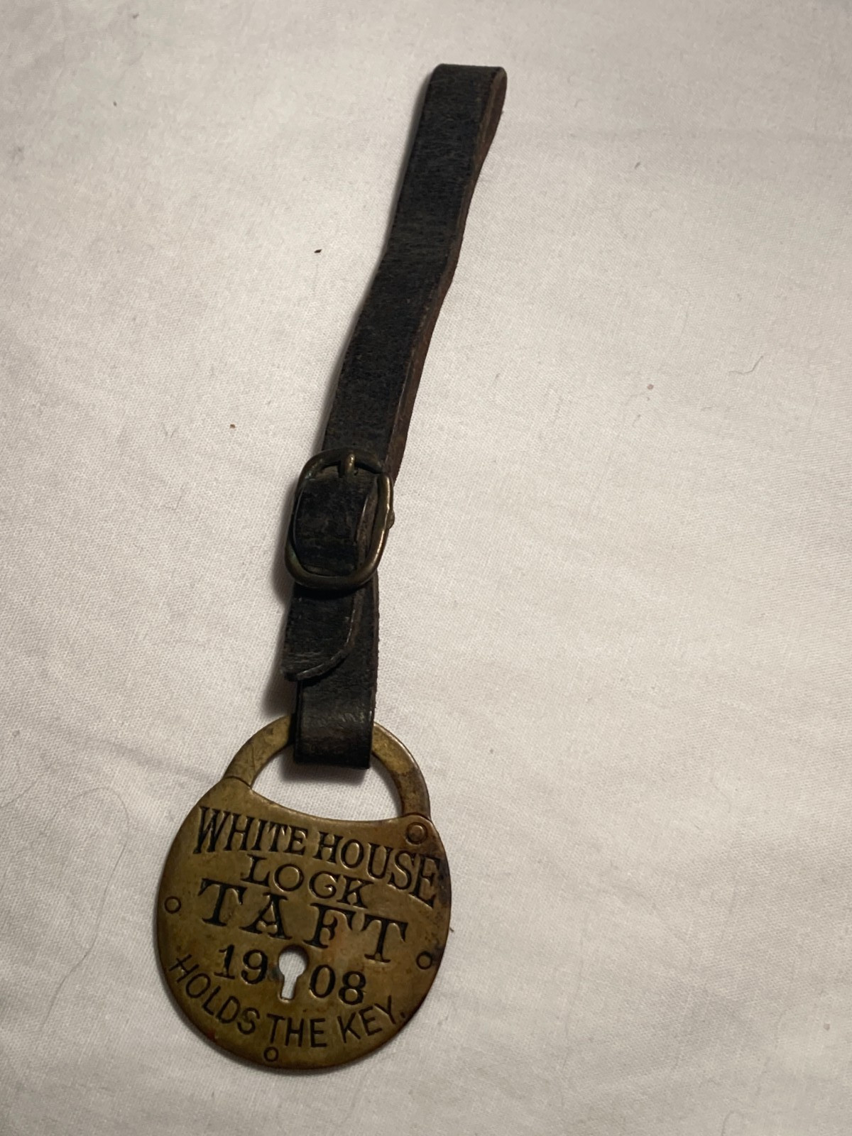 1908 White House TAFT holds the key Presidential Campaign Lock Figural Watch Fob
