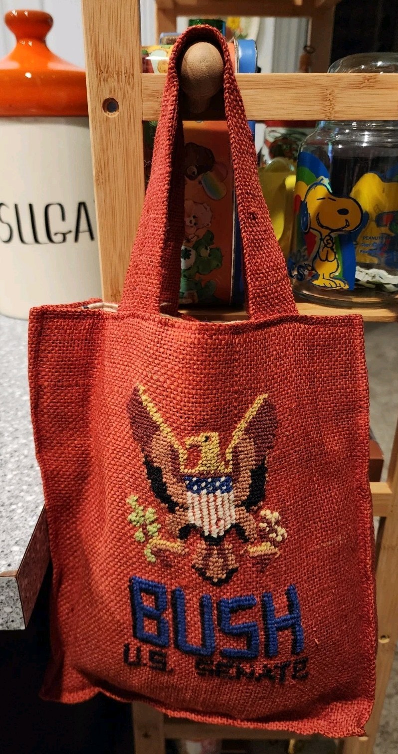 1964 Bush For Senate Handmade Needlepoint Canvas Tote Campaign Bag
