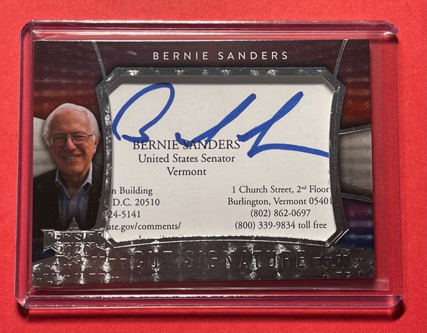 BERNIE SANDERS SENATOR 2020 DECISION AUTOGRAPH AUTO BUSINESS CARD CUT SIGNATURE