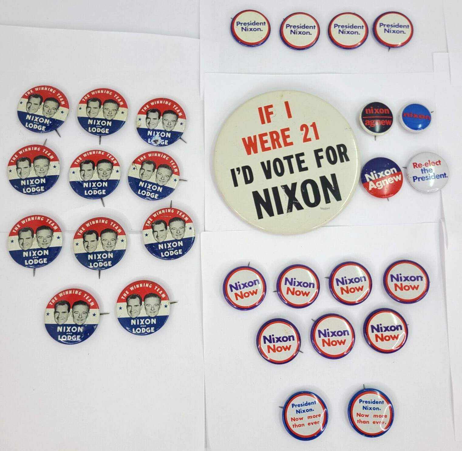 Vintage Nixon Campaign Push Pin Buttons Political Election Buttons Agnew Lodge