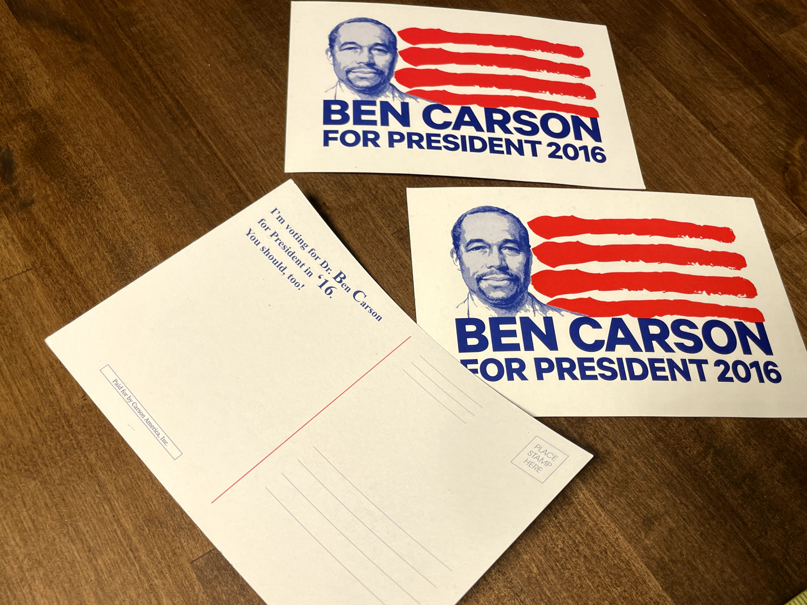 set of 3 DR. BEN CARSON For Presiden 2016 – 4×6 postcard