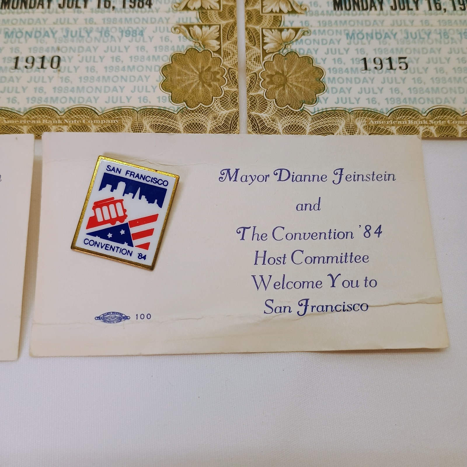1984 Democratic National Convention Delegate Collection w/ 4 Pass Pins + Button