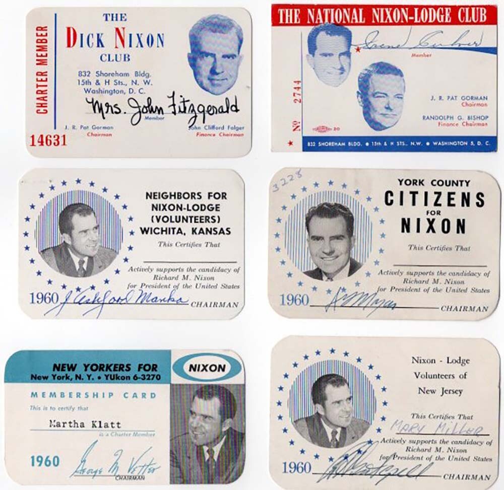1960 Richard Nixon Six Different Membership Support Cards