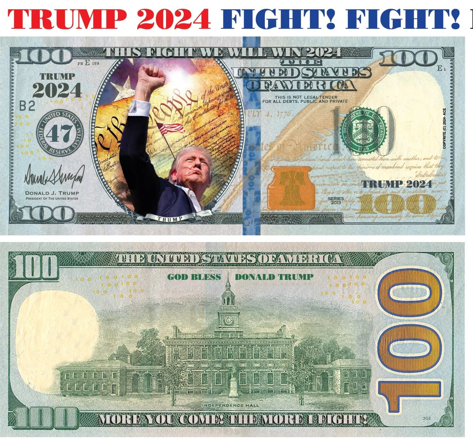 TRUMP FIGHT, FIGHT! FIGHT! 2024 Dollar Bills Funny Money (SHIPS FROM THE USA)