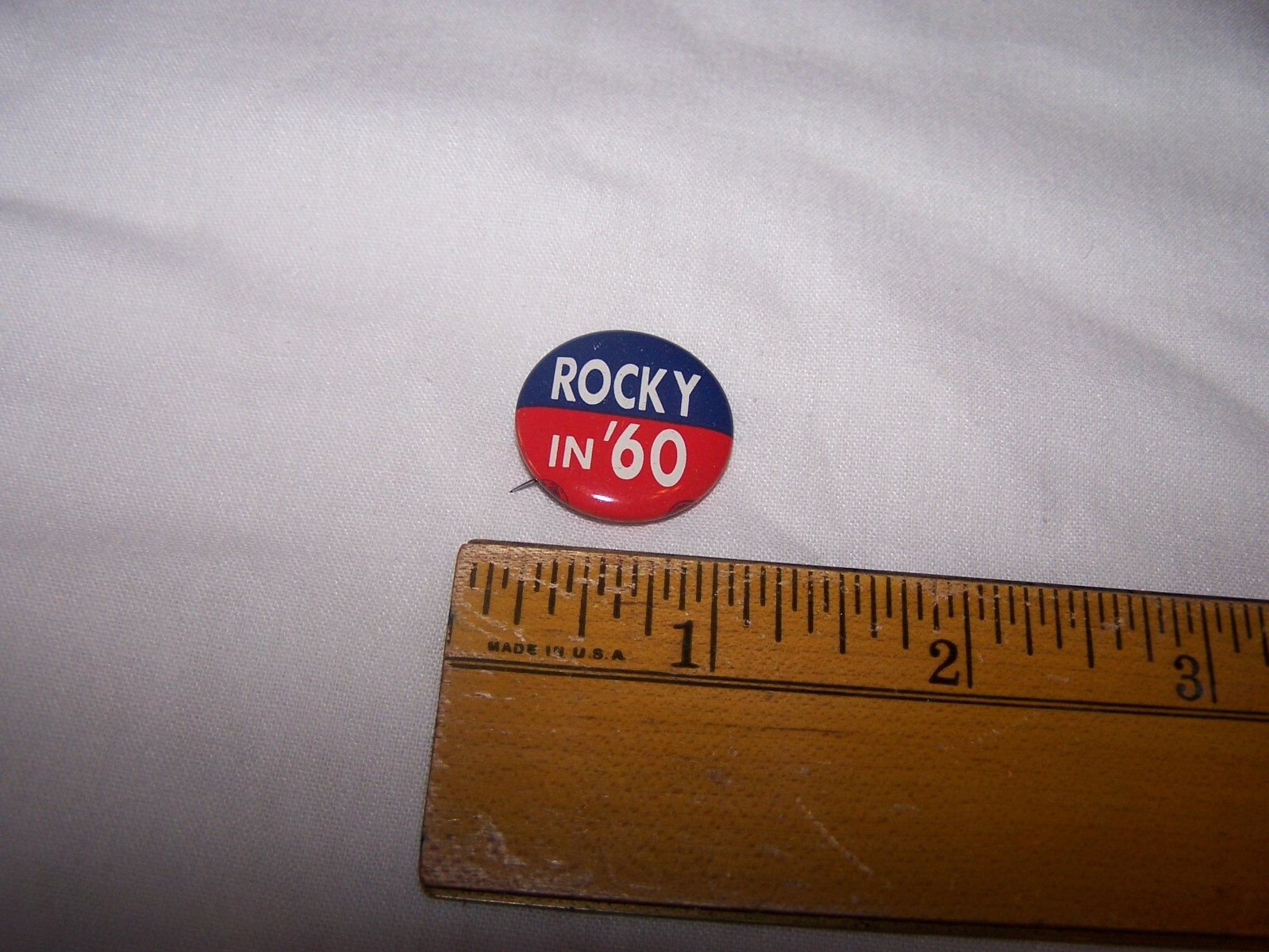 1960 Vintage Campaign Pin Back Button ROCKY IN 60 Nelson Reckefeller President