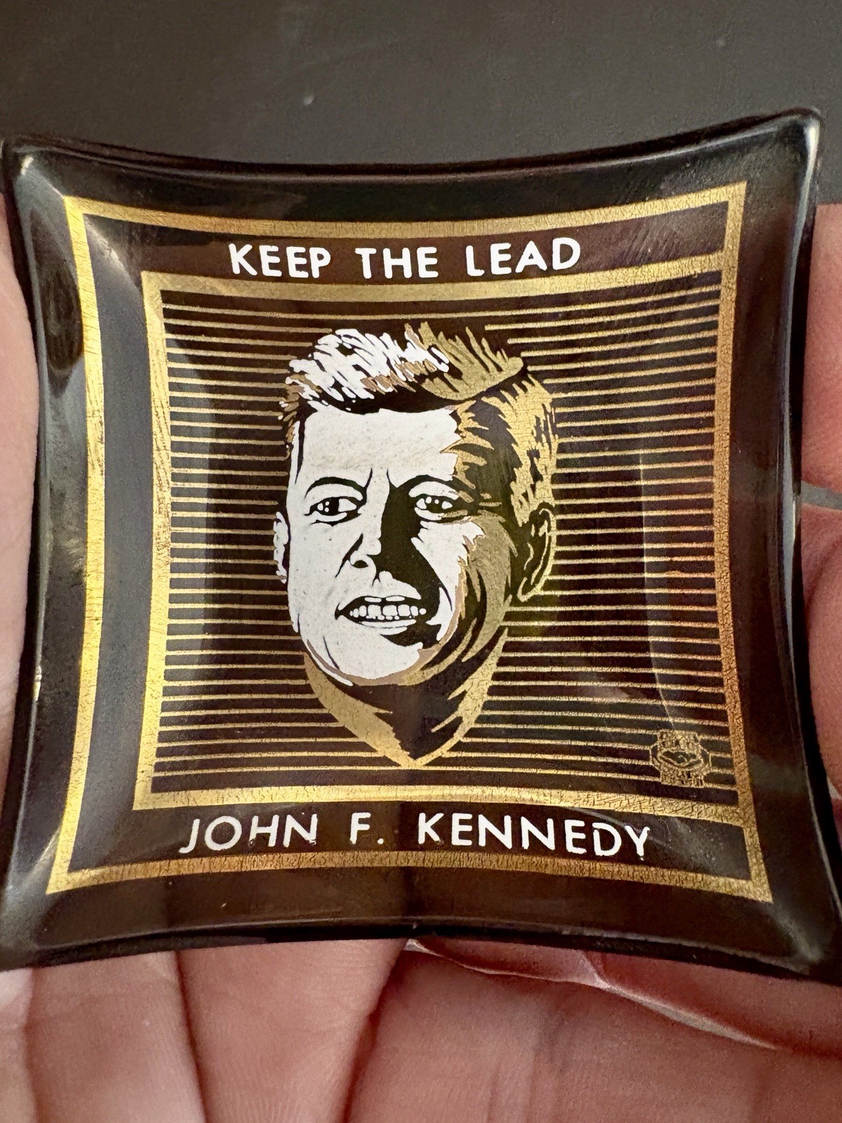 Vintage JFK AFL-CIO “Keep the Lead” Ashtray 2.5” Square – New, Rare Collectible
