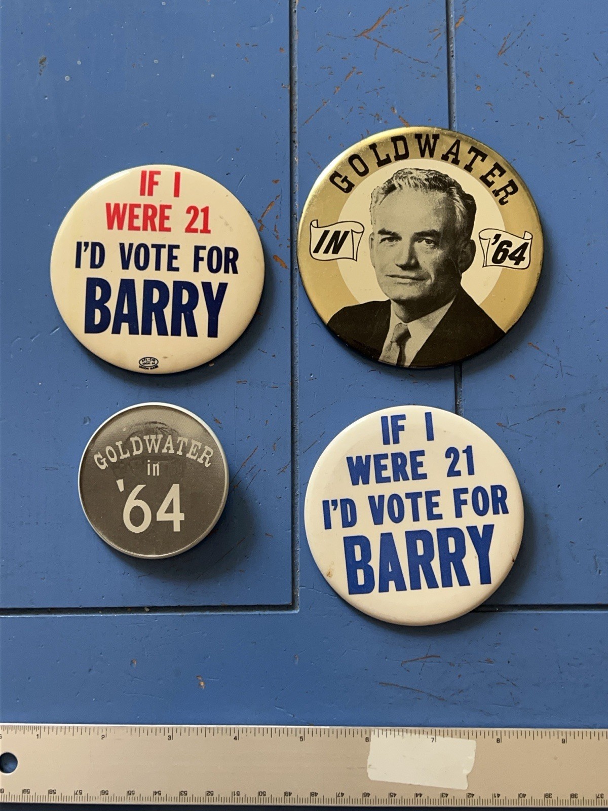Lot of 4 Vintage 1960s Barry Goldwater Presidential Campaign Pinback Buttons