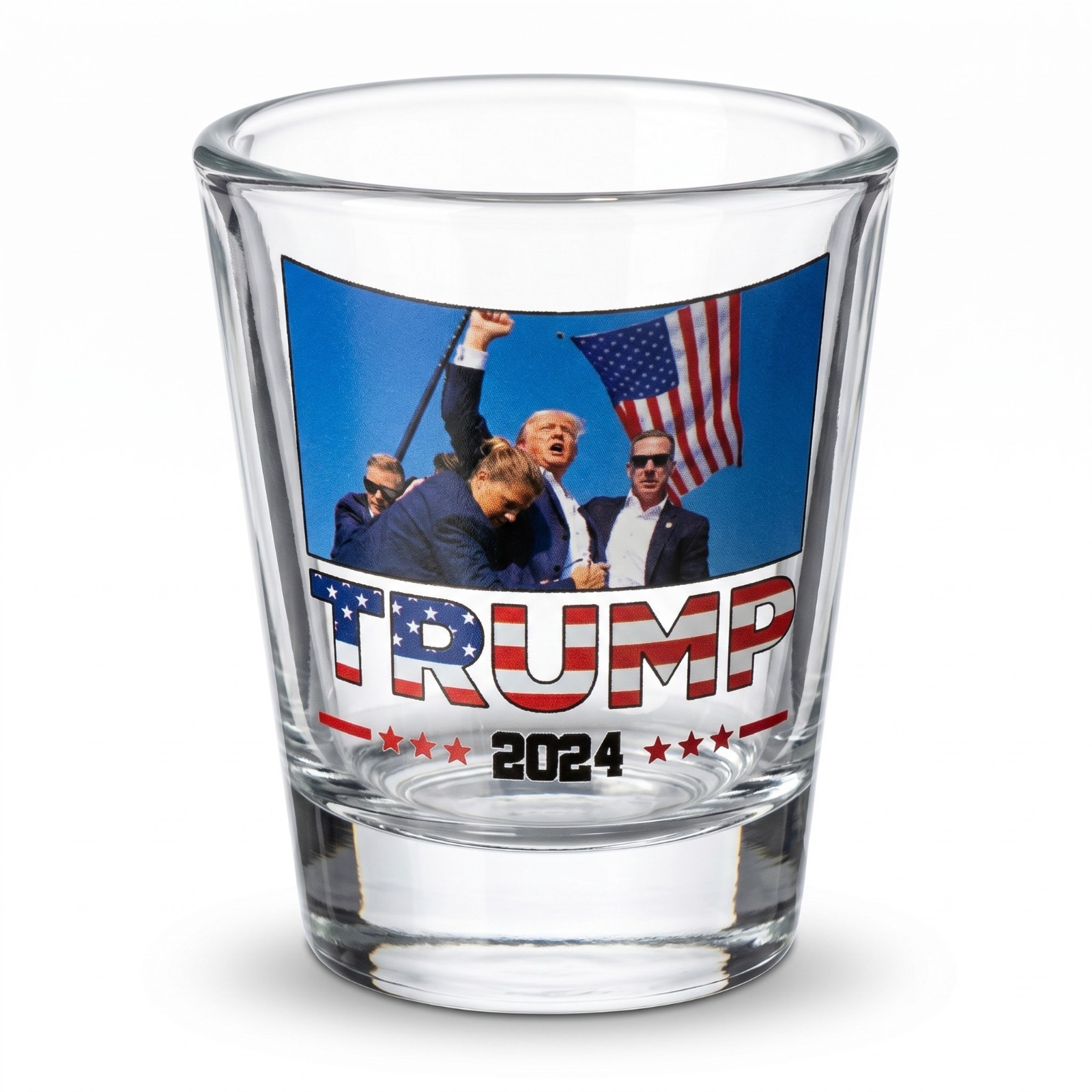 Trump 2024 Shot Glass Patriotic Political Collectible USA Campaign Novelty