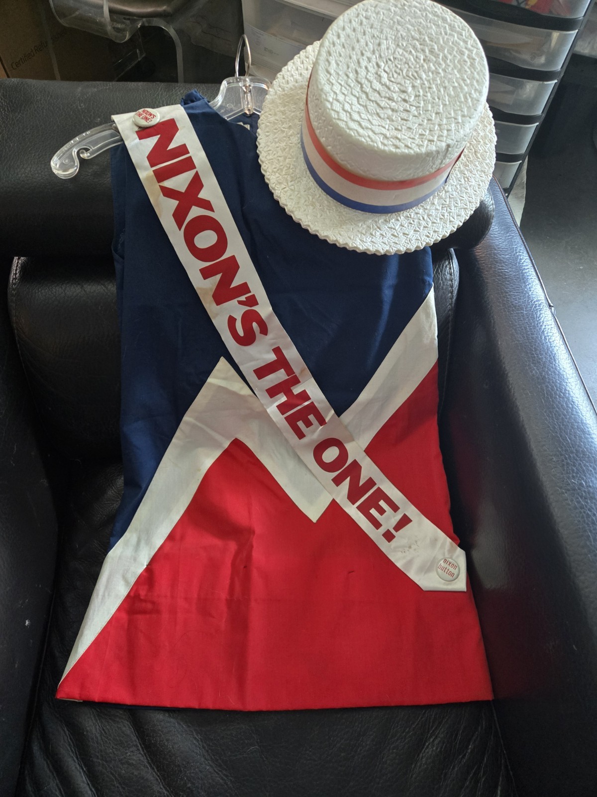 VERY RARE COMPLETE RICHARD M NIXON NIXONETTE DRESS WITH HAT, SASH AND BUTTONS