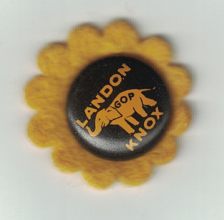 1936 Political Button Campaign Pin Landon Knox with Yellow Felt Sunflower