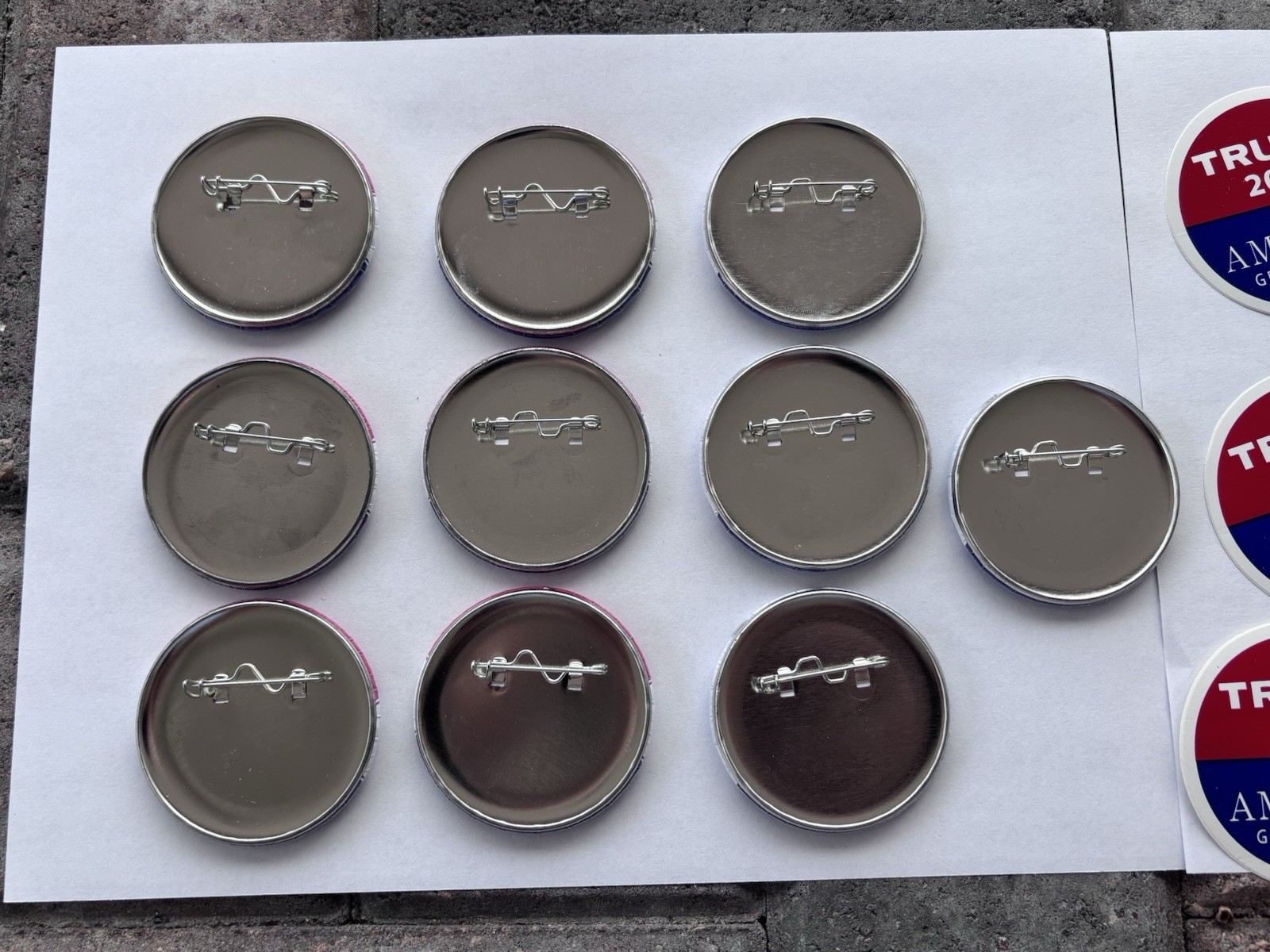 Official 2016 Donald Trump Campaign Lot – 10 Pinback Buttons & 29 MAGA Stickers
