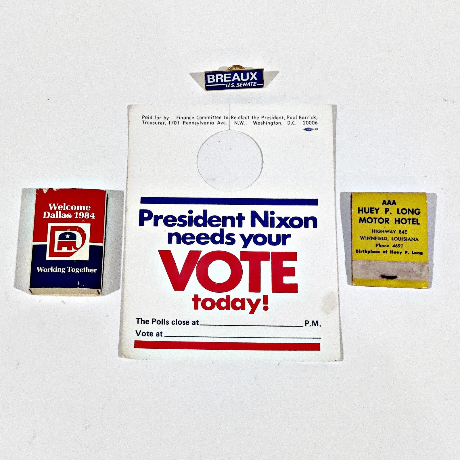 Lot of 4 Political Memorabilia – Nixon Reagan Breaux Huey Long