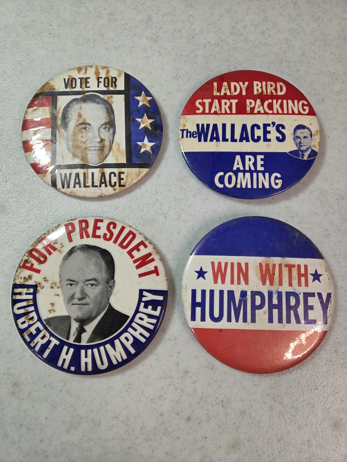 1968 Presidential Campaign 3.5″ Buttons – George Wallace Hubert Humphrey