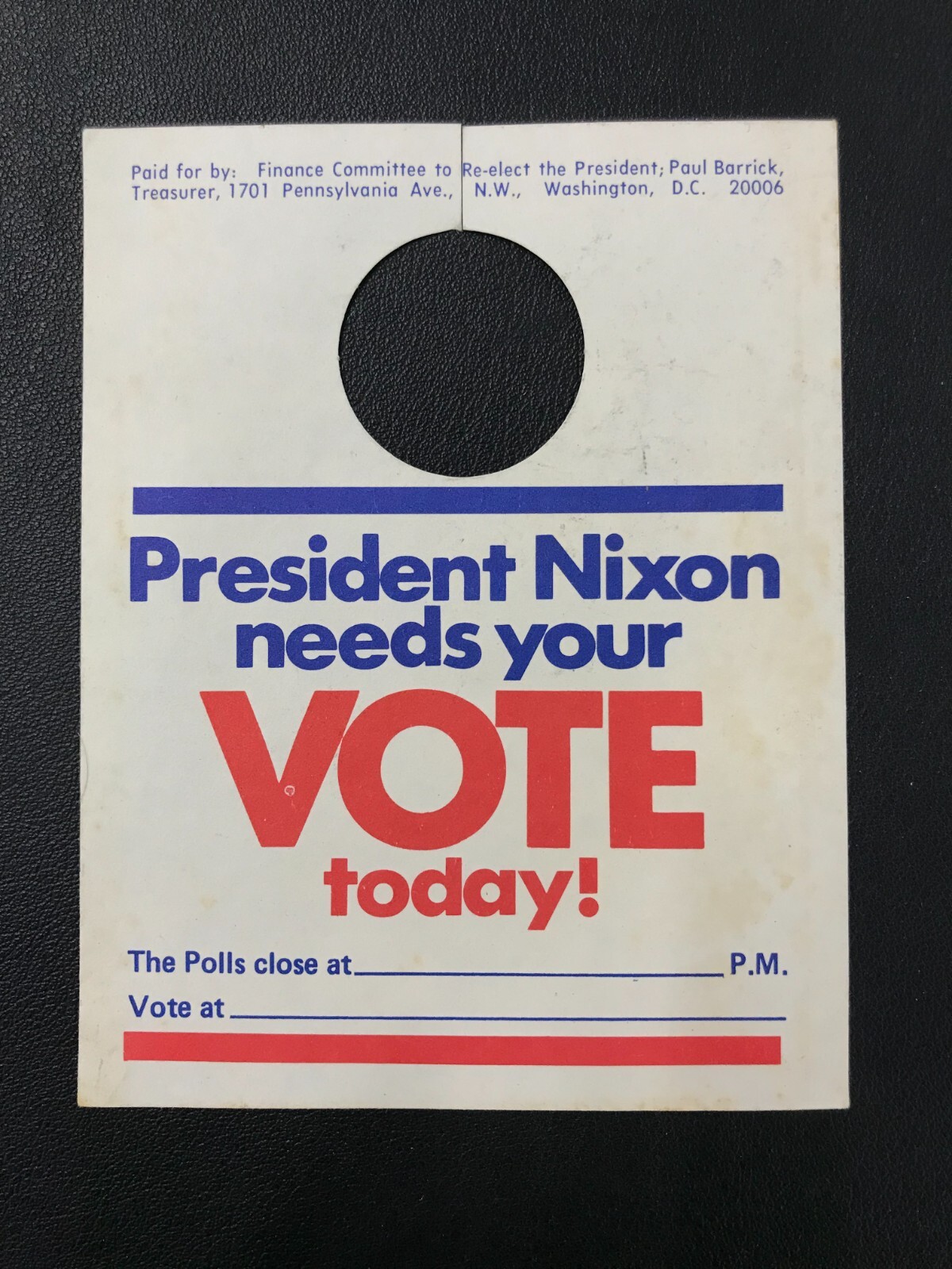 Vintage 1972 President Richard Nixon Re-Election Campaign Poll 5.5″ Door Hanger