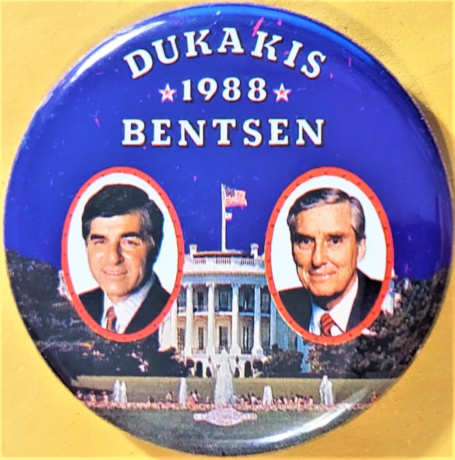 1988 Michael Dukakis Lloyd Bentsen Presidential Campaign Button Democrats 1.75″