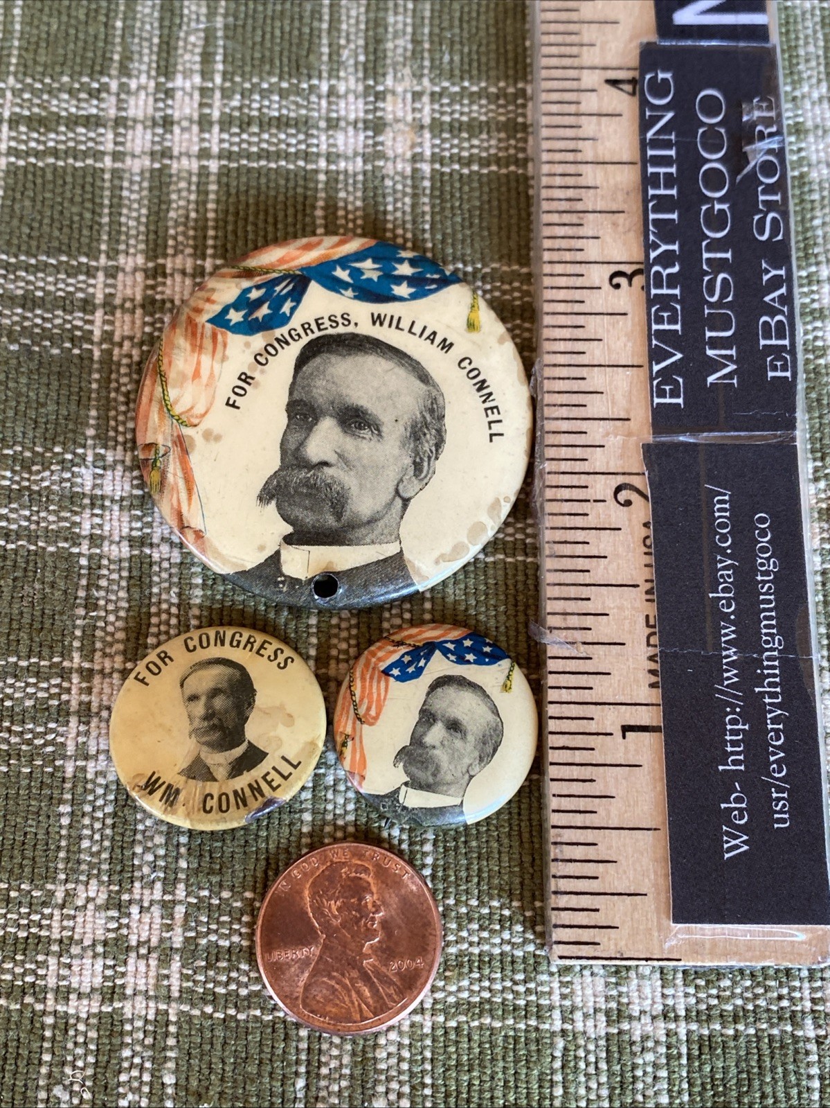 Antique Lot WILLIAM CONNELL FOR CONGRESS Campaign Button Pins Elected 3 Times