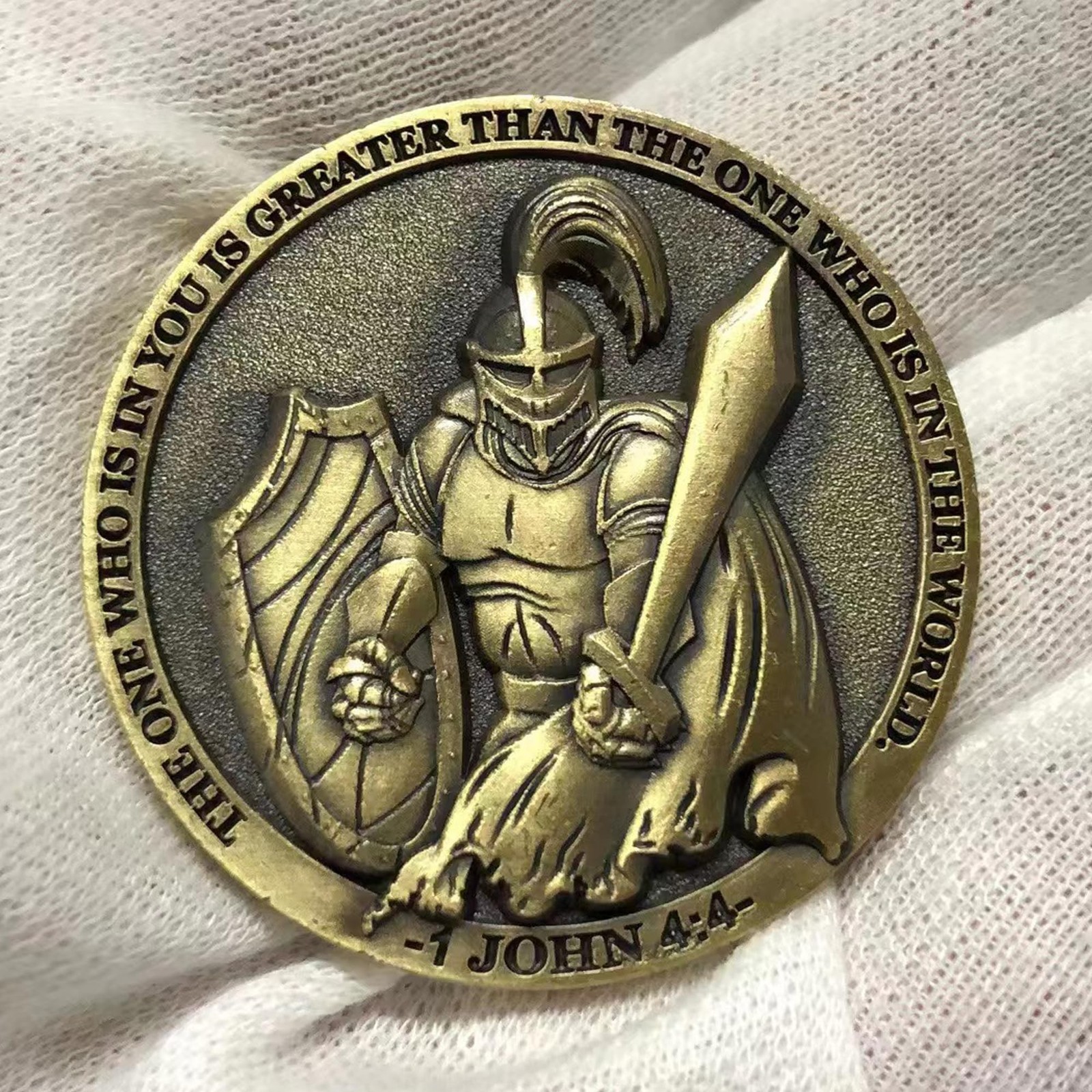 The Task Ahead Christian Challenge Coin Featuring A Fully Armored Warrior and…