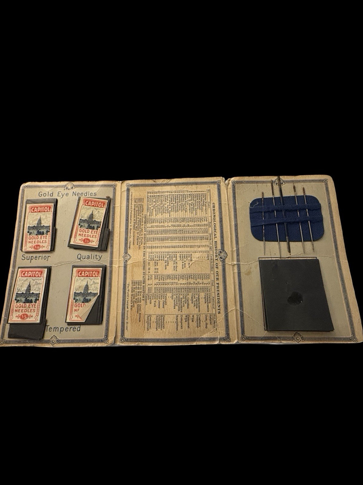 1926 OUR PRESIDENTS HISTORICAL NEEDLE BOOK N SHURE CO CHICAGO, ILLINOIS