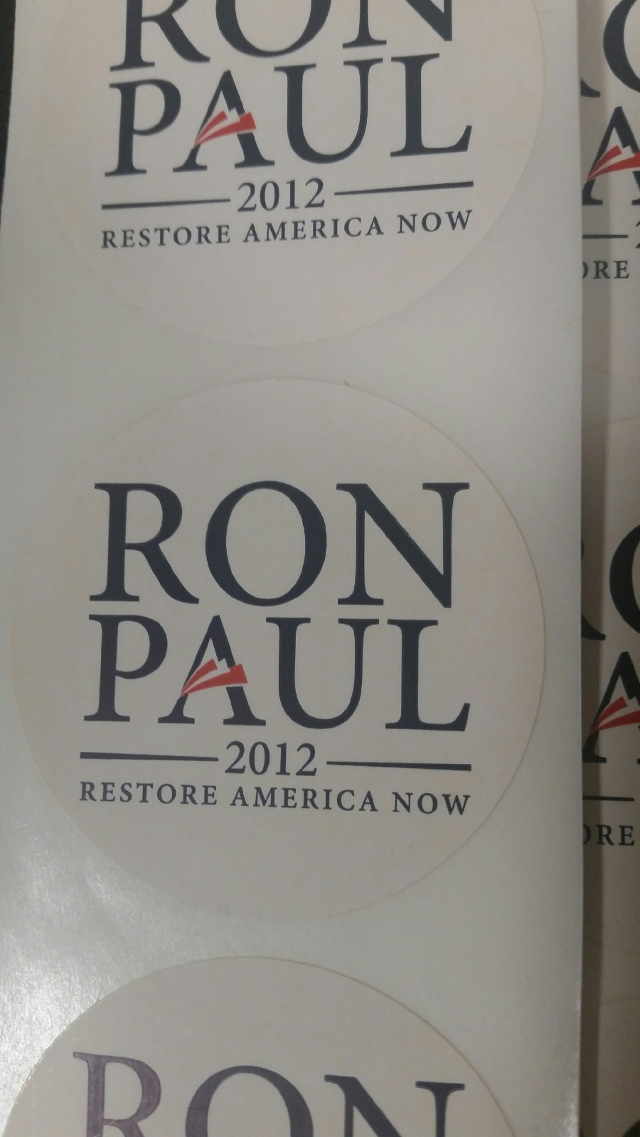 RON PAUL 2012 Bumper Stickers (set of 10) white round 2-in Official Campaign NEW