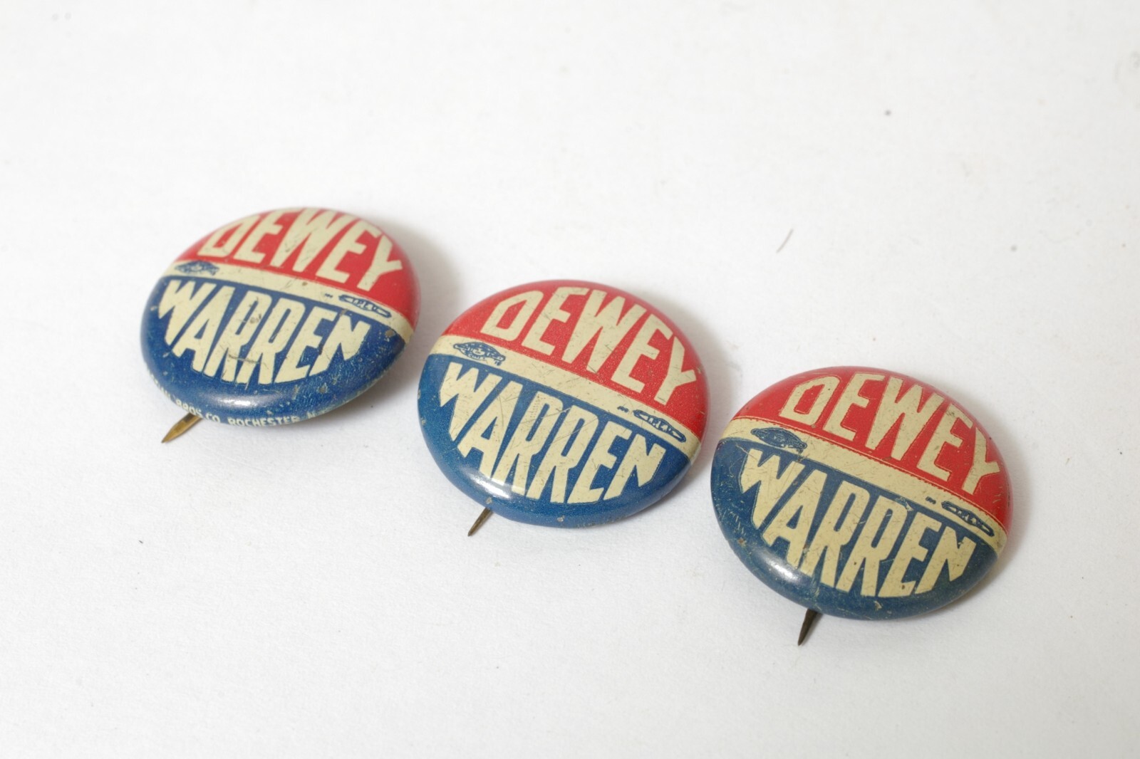 F92273~ Three 1948 Dewey Warren ¾” Presidential Pin Back By Bastian Bros