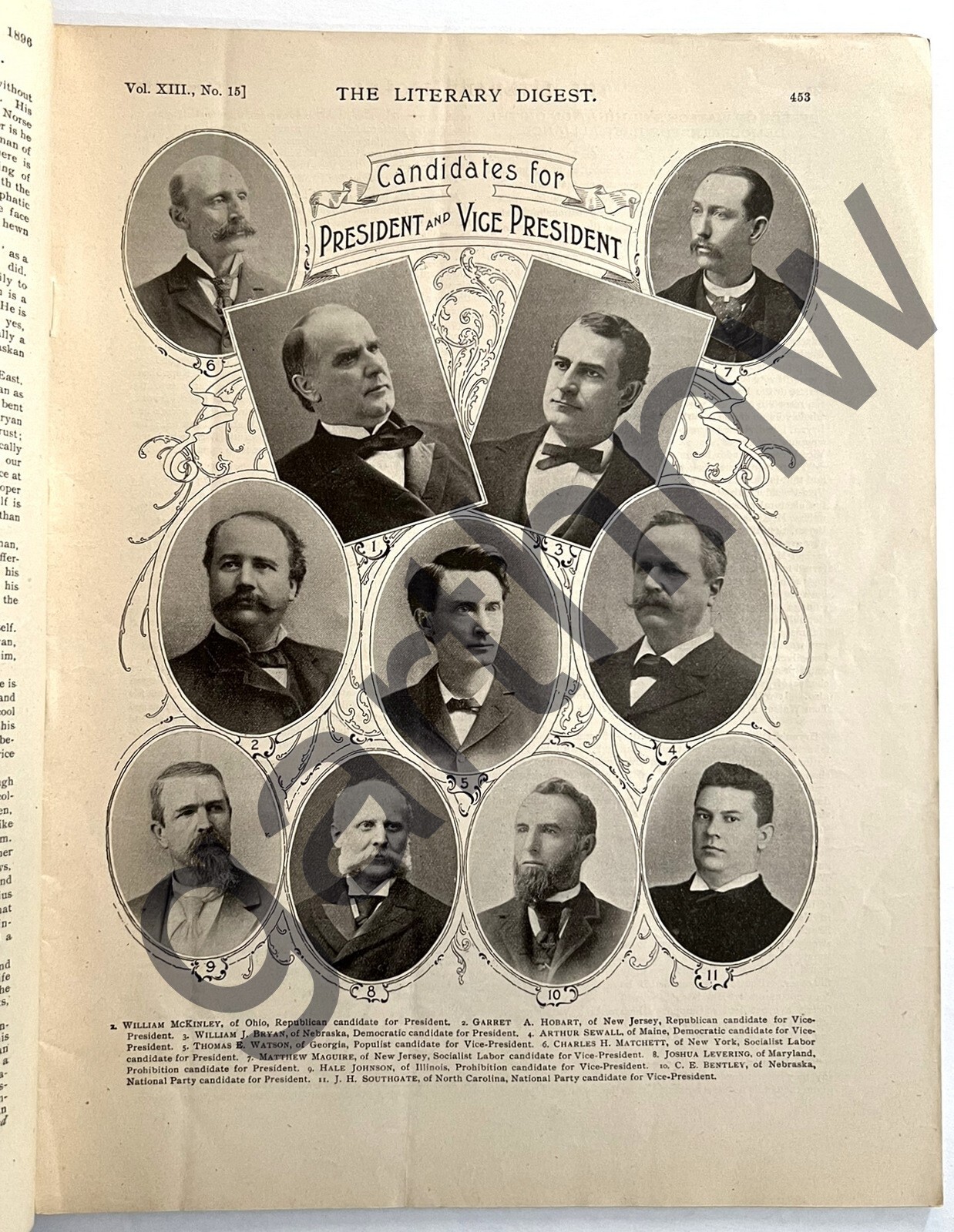 WILLIAM McKINLEY & WILLIAM J BRYAN 1896 ALL PRESIDENTIAL CANDIDATES PICTORIAL