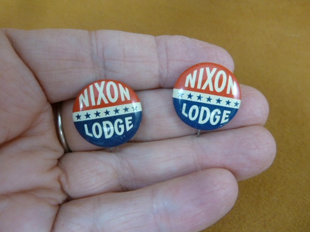 CL-BUT-41 set/2 vintage Nixon Lodge political presidential campaign Button Pin