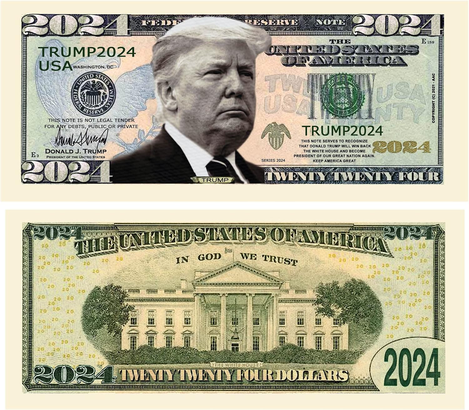 Donald Trump 2024 Re-Election Limited Edition Novelty Dollar Bill – Pack of 25 –