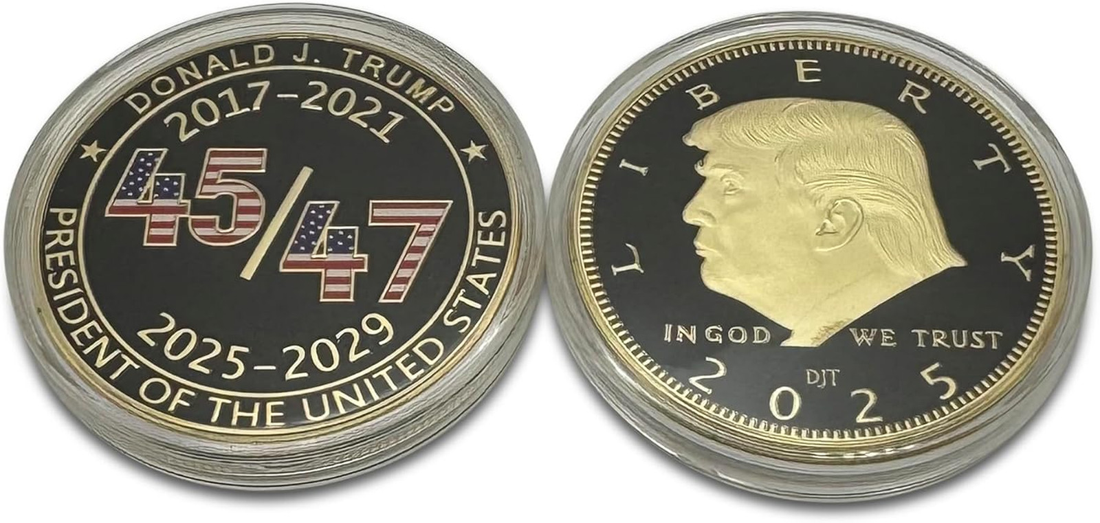 President Donald Trump 45 47 2025 24Kt Gold Challenge Coin, Trump Coin Collector