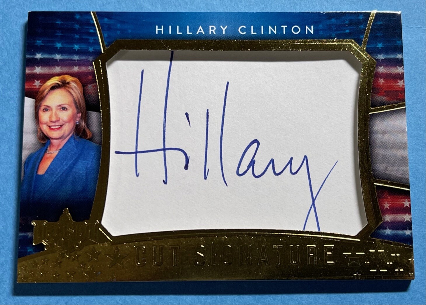 HILLARY CLINTON 2016 DECISION CUT SIGNED SIGNATURE CARD BLUE JACKET VERSION