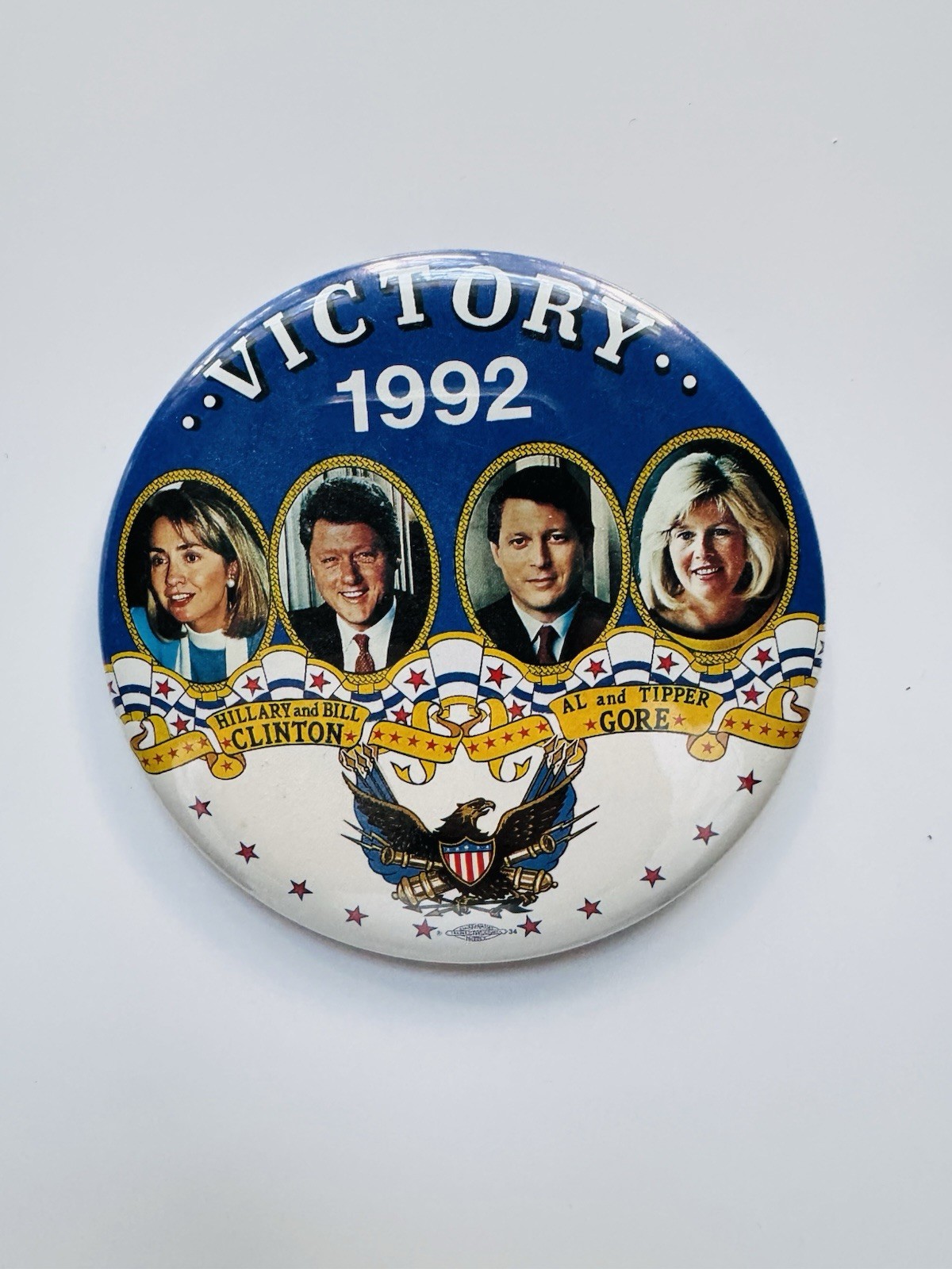 Victory 1992 Presidential Campaign Clinton Gore Pinback 3” Button