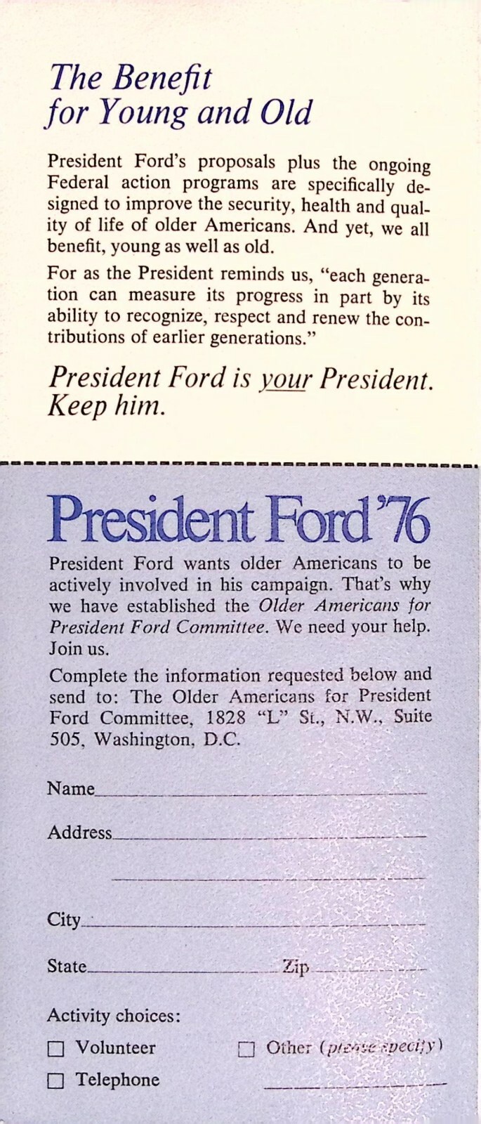 President Gerald Ford Older Americans Social Security Policy Brochure 1976