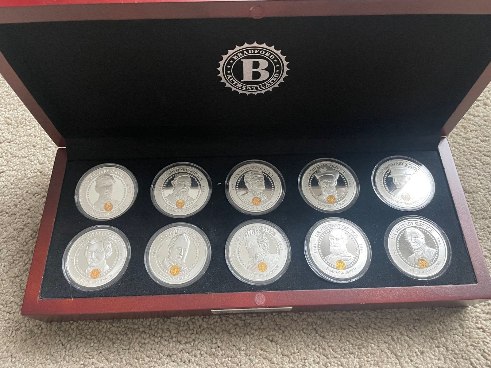 PRESIDENTIAL VETERANS Bradford Exchange Proof Collection set 10 coin w/box