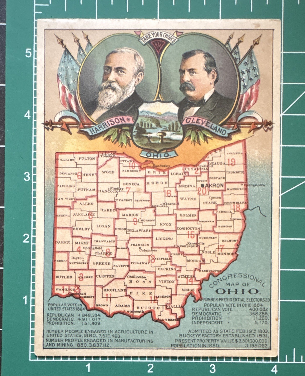 1888 Buckeye Centennial Trade Card Benjamin Harrison Campaign Politics