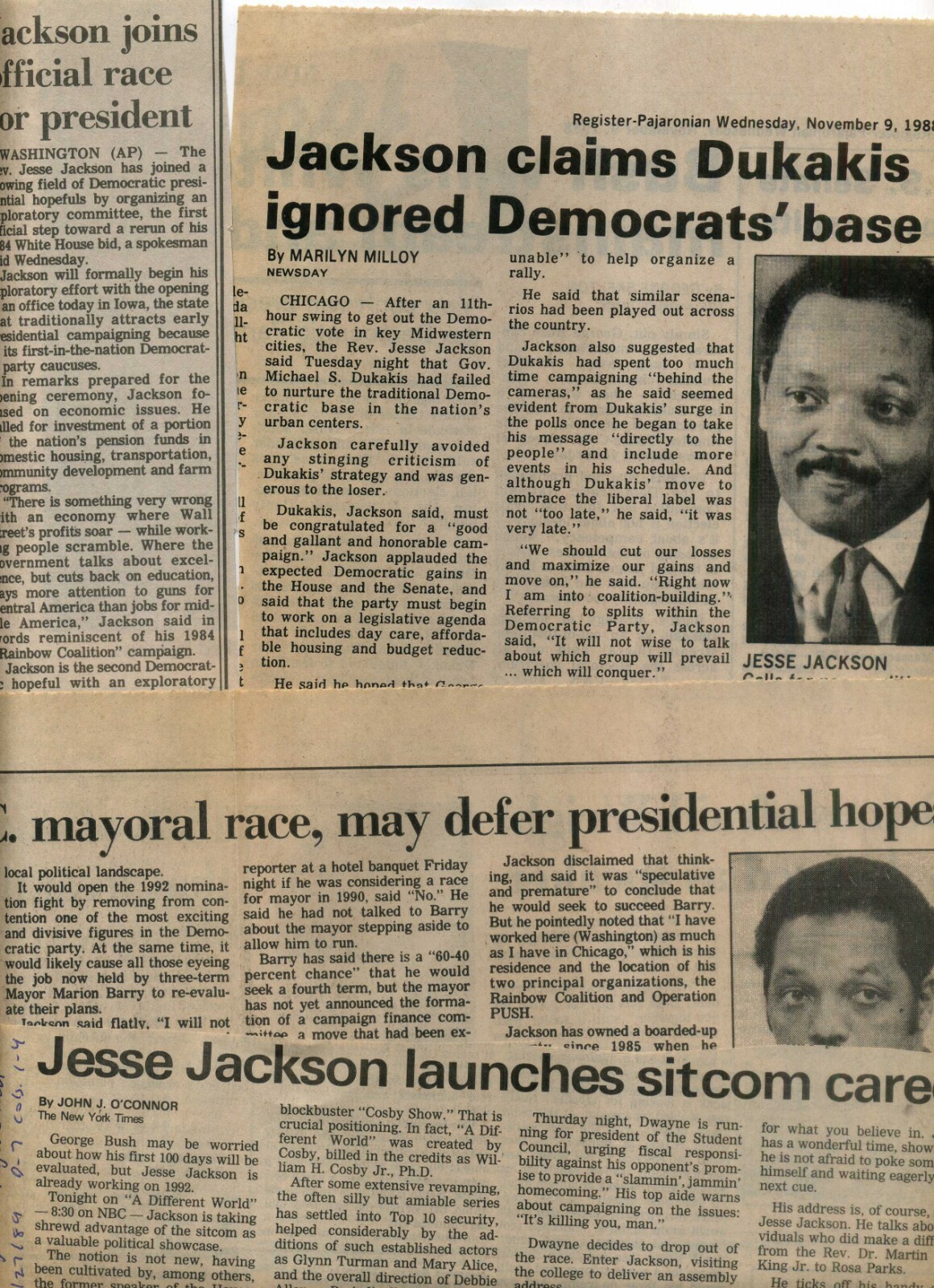 Jesse Jackson rare collection 32 clippings 1986-1989; Archive of the Eighties