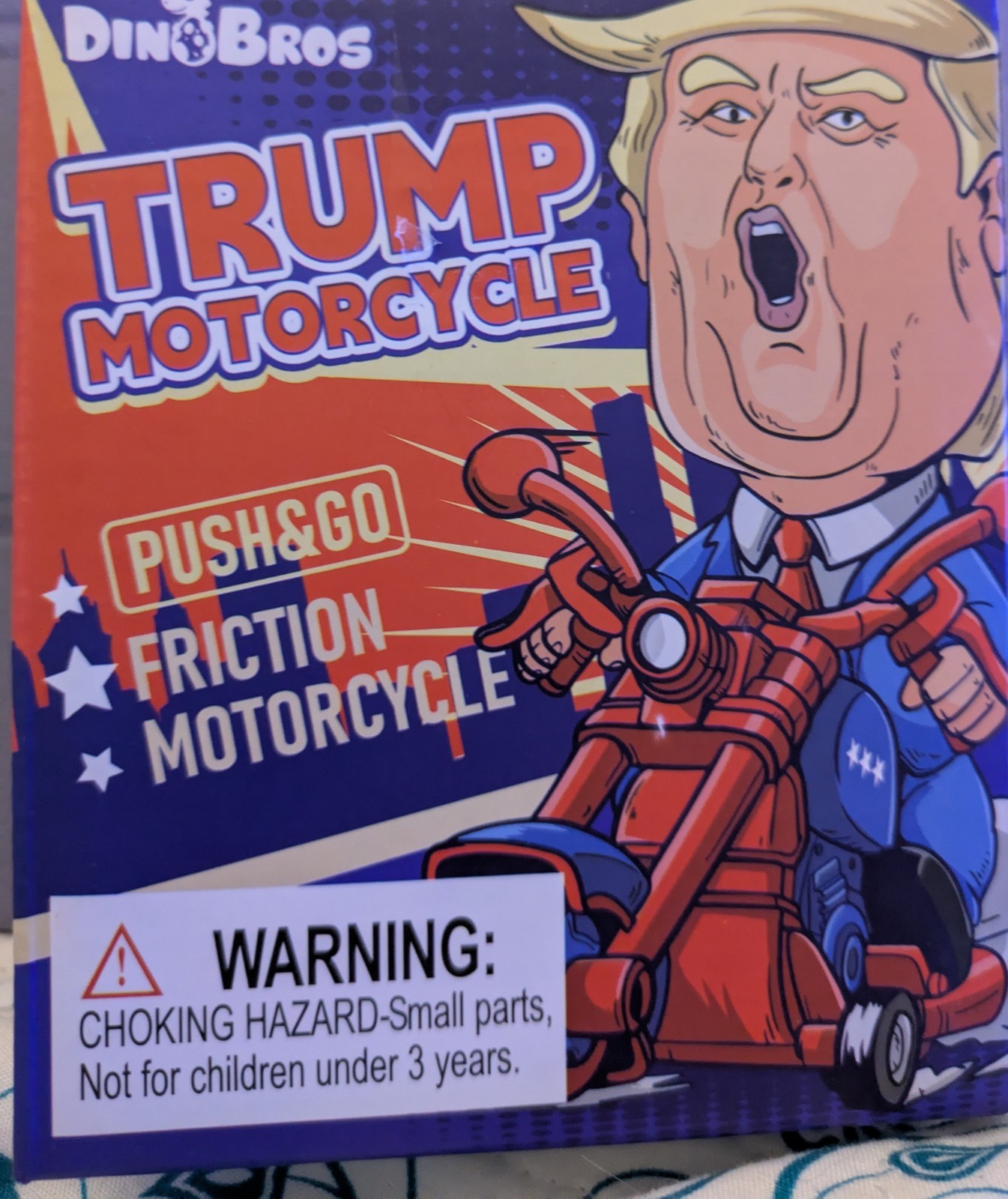 DINOBROS President Donald Trump 2024 Toy Figure Riding Motorcycle Funny Rev Up