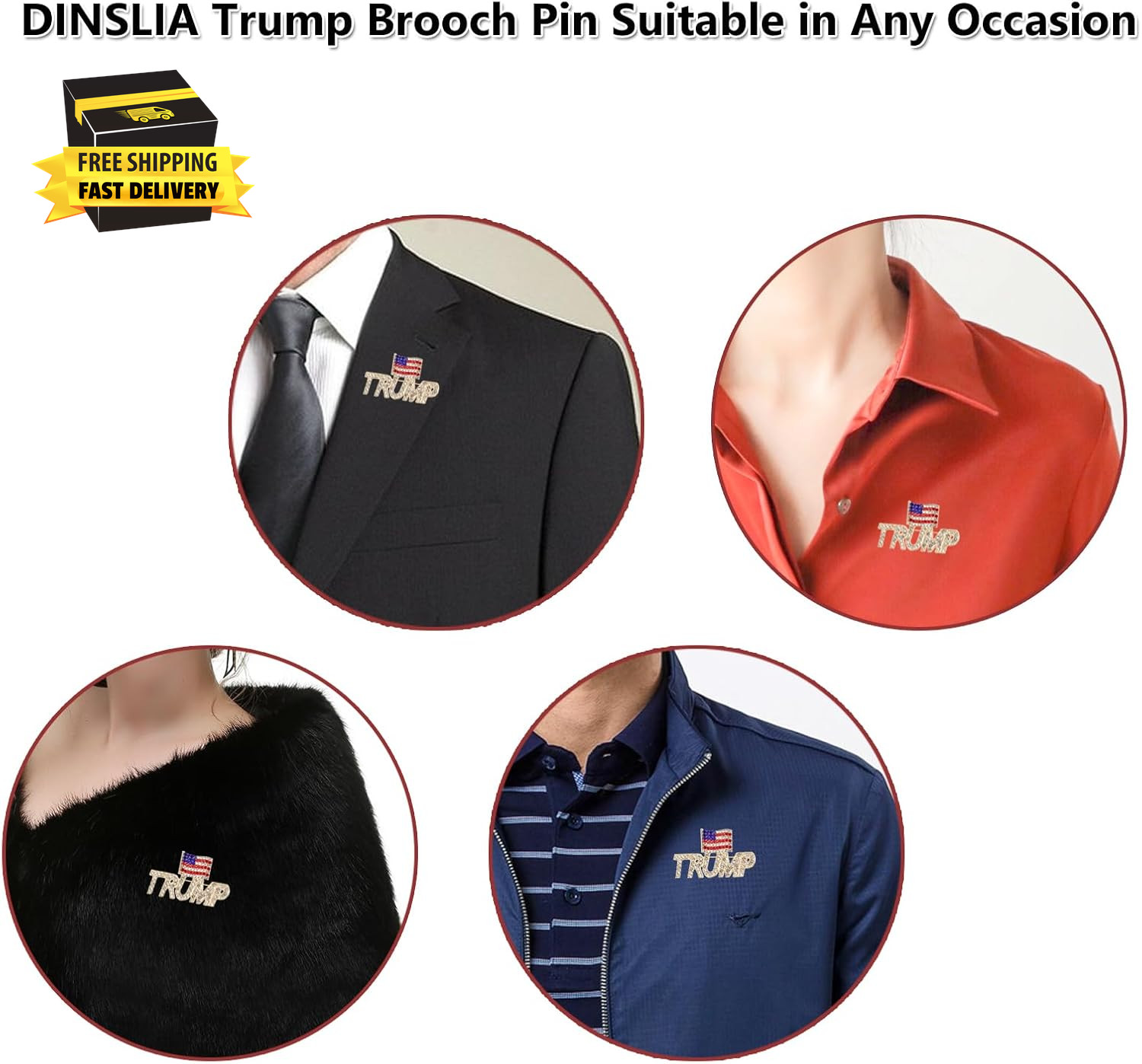 Trump Pin – Trump Maga Merchandise Crystal Trump Brooch with US Flag – Commemora