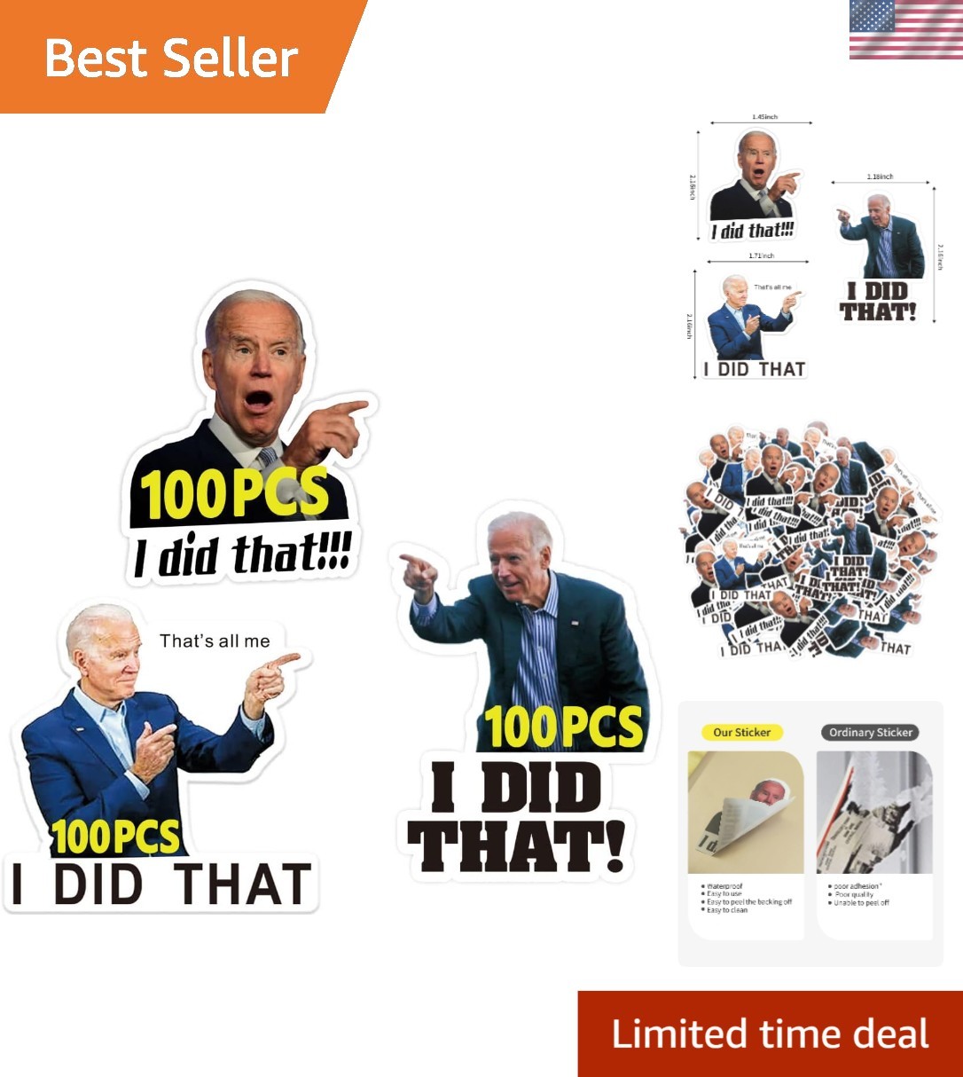 300 Pcs Reflective ‘I Did That’ Biden Stickers – Hilarious Car & Home Decals