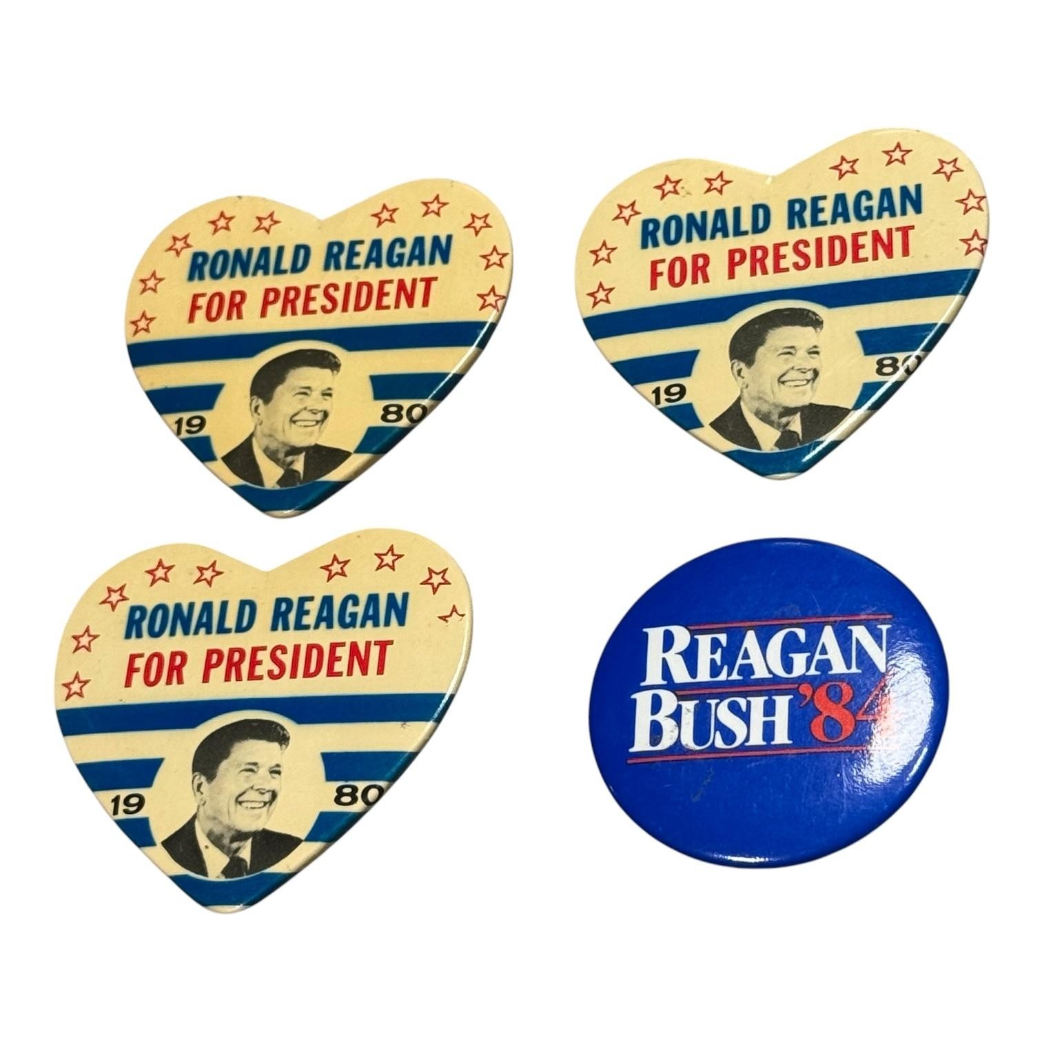 Vintage Ronald Reagan Campaign Pinback Buttons Lot 4 1980 1984 GOP Political