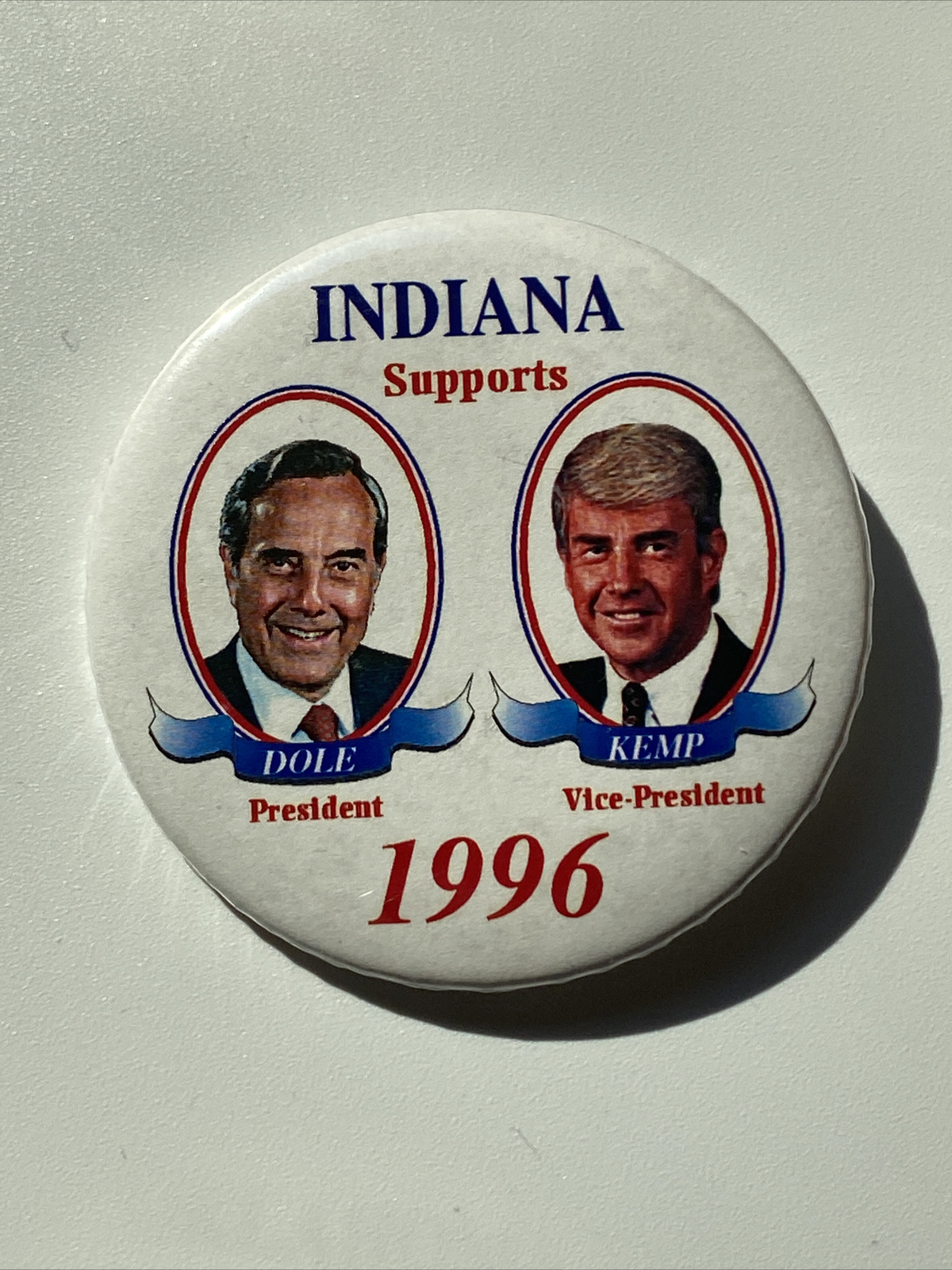 1996 Indiana Supports Bob Dole for President 2.25″ Button Jack Kemp V. President