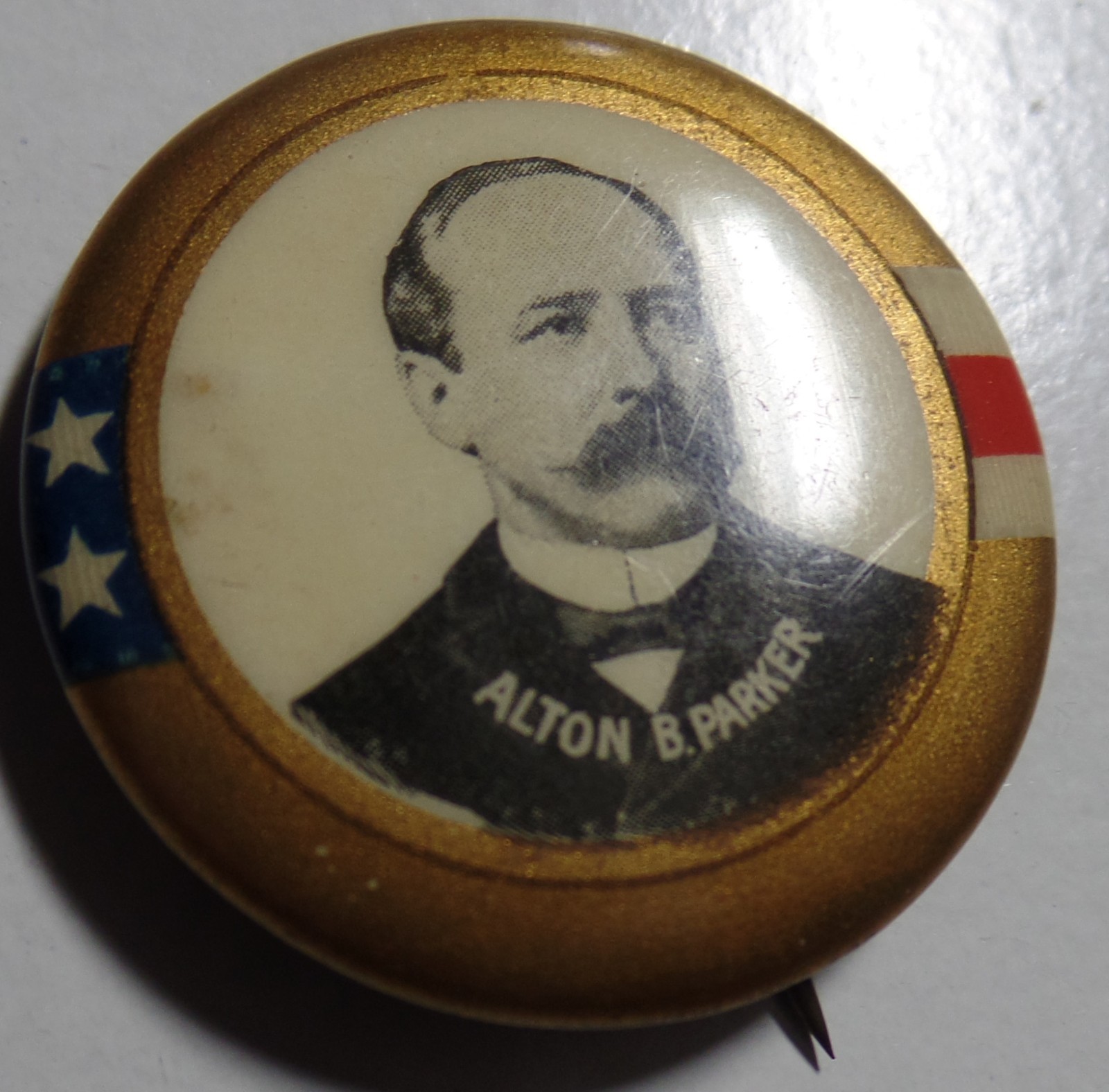 1904 NY Judge Alton Parker Presidential Campaign Pin Lost to Teddy Roosevelt