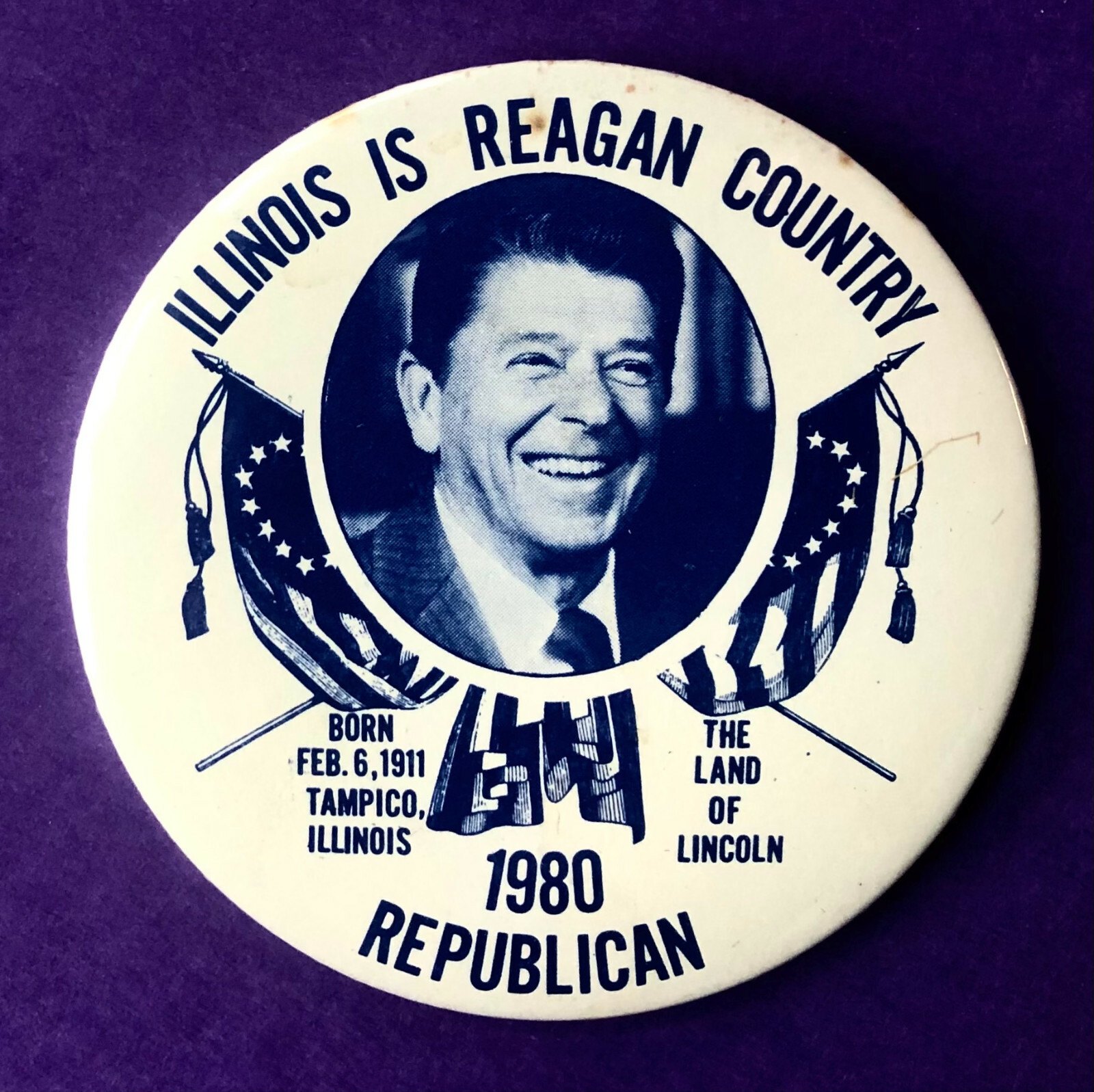 1980 Ronald Reagan Presidential Election Campaign Pinback / Tampico, Ill. Birth