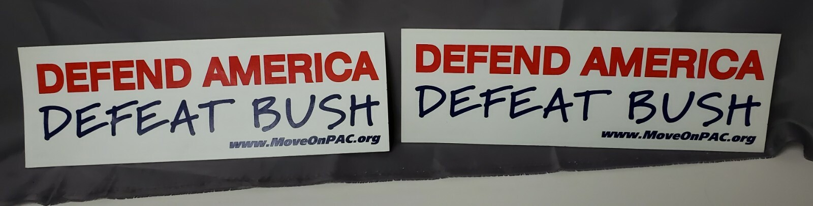 (2) Defend America Defeat Bush 2004 Bumper Stickers Presidential Campaign MoveOn